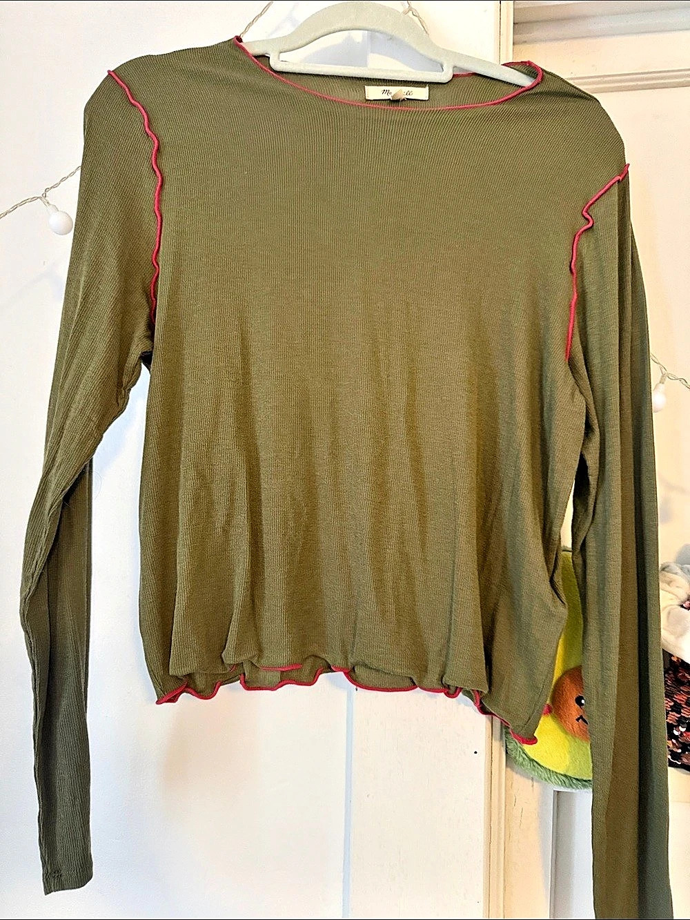 Madewell Long Sleeve Top in Green & Pink NWT Size L